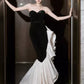 Black and White Elegant Mermaid Sweetheart Satin Long Ball Gown Evening Dress Party Dress nv2318