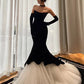 Black Luxury Mermaid Velvet Evening Gown Long Ball Gown with Gloves Evening Dress Party Dress nv2272