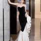 Black and White Elegant Mermaid Sweetheart Satin Long Ball Gown Evening Dress Party Dress nv2318