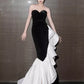 Black and White Elegant Mermaid Sweetheart Satin Long Ball Gown Evening Dress Party Dress nv2318