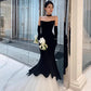 Black Luxury Mermaid Velvet Evening Gown Long Ball Gown with Gloves Evening Dress Party Dress nv2272