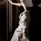 Black and White Elegant Mermaid Sweetheart Satin Long Ball Gown Evening Dress Party Dress nv2318