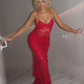 Beautiful Spaghetti Straps Birthday Party Dresses Red Lace Prom Dresses nv1355