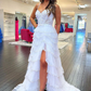 Charming A Line Sweetheart White Tulle Long Prom Dresses with Beading nv1230