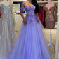 Elegant Long Purple A-line Off-the-shoulder Sleeveless Prom Dress With Lace nv1316