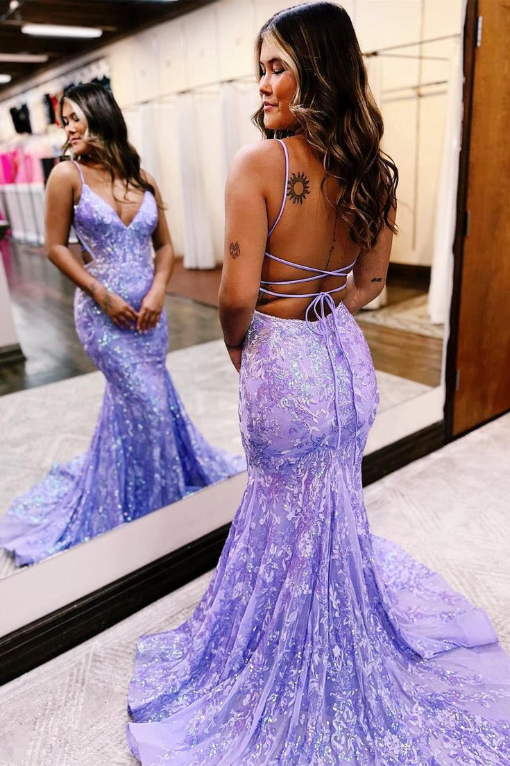 Mermaid Blue Sequin Lace V-Neck Long Prom Dress nv1361