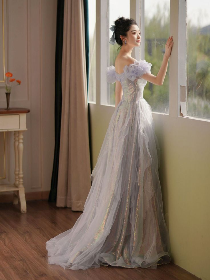 Off Shoulder Sequin Tulle Long Prom Dress, Formal Evening nv1319