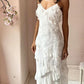 White lace long prom dress layer evening dress nv1740