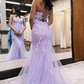 Mermaid Scoop Neck Lilac Lace Long Prom Dresses nv1367