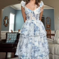 Elegant Ball Gown Straps Floral Blue Long Prom Dress 1399