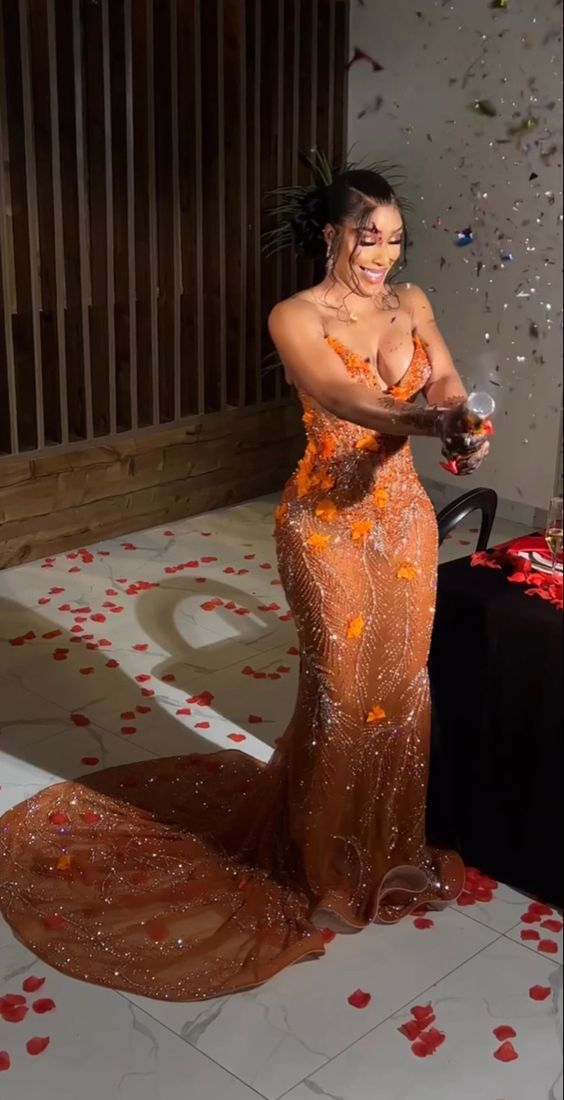 Mermaid Orange Prom Dresses Sleeveless 17th Birthday Outfits 1406