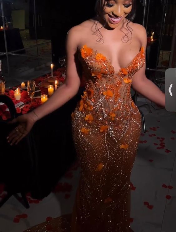 Mermaid Orange Prom Dresses Sleeveless 17th Birthday Outfits 1406