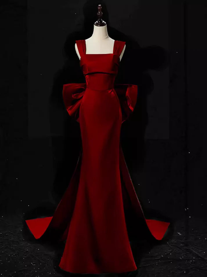 Red simple and elegant mermaid slim strapless long sleeveless ball gown evening dress nv1807