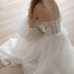 A line White Long Organza Prom Dress Formal Dresses nv1686