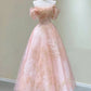 Cute Pink Sweet Tulle Lace Long A-Line Ball Gown Evening Dress banquet outfit nv2991