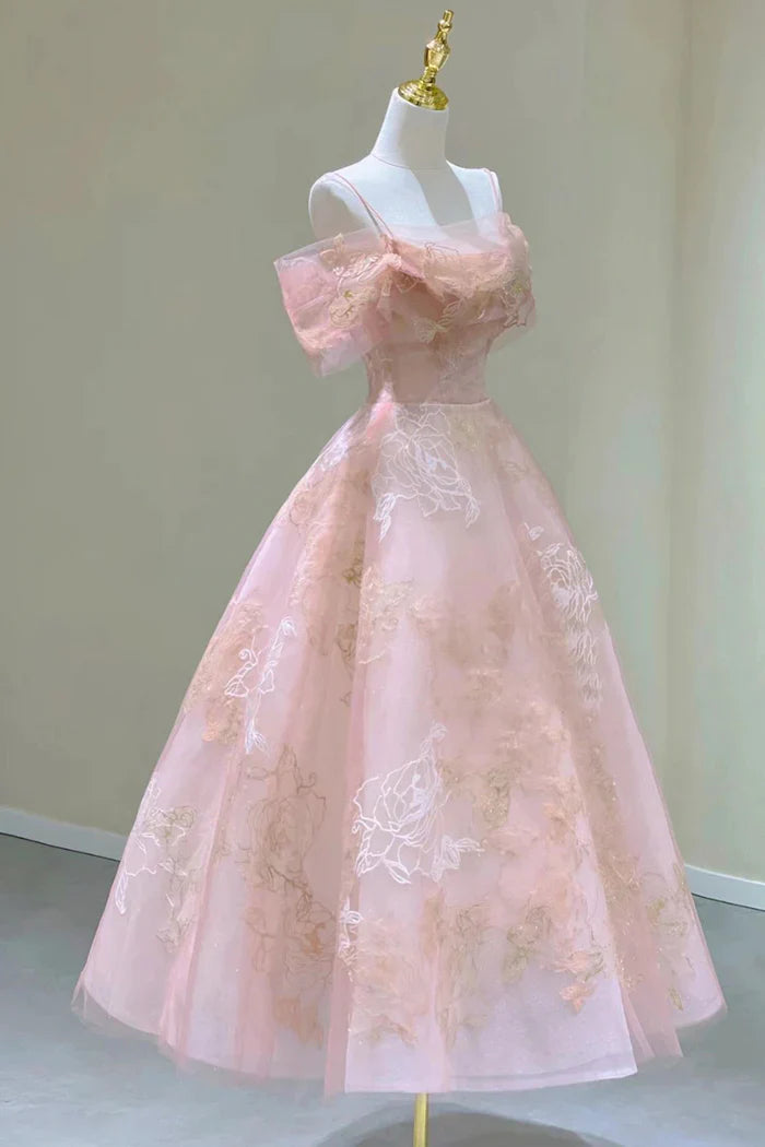 Cute Pink Sweet Tulle Lace Long A-Line Ball Gown Evening Dress banquet outfit nv2991