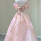 Cute Pink Sweet Tulle Lace Long A-Line Ball Gown Evening Dress banquet outfit nv2991