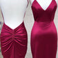 Red/Purple Fashion Sexy V Neck Spaghetti Straps Long Backless Tie Mermaid Fit Floor Length Ball Gown Evening Dress Party Dress nv3668