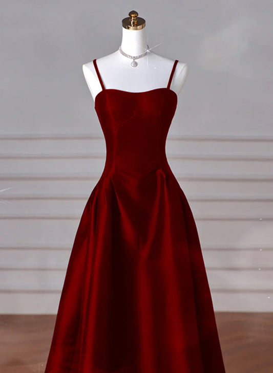 Sexy Burgundy A-Line Strapless Satin Long Ball Gown Evening Dress nv2138