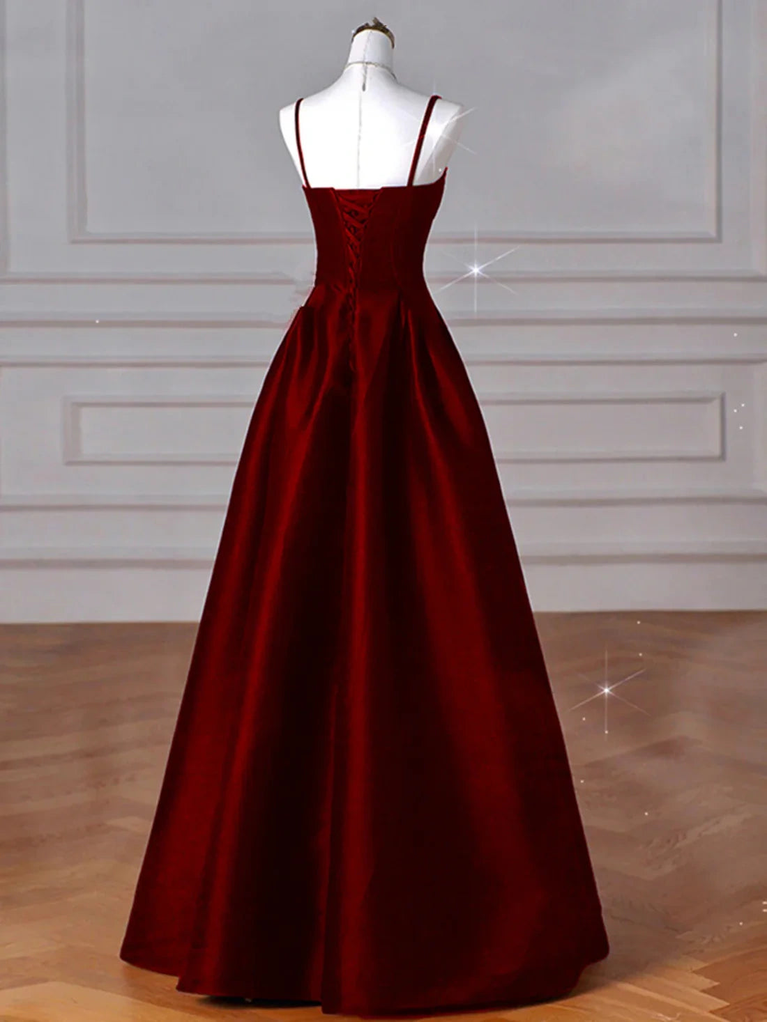 Sexy Burgundy A-Line Strapless Satin Long Ball Gown Evening Dress nv2138