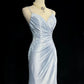 Blue ball gown elegant spaghetti straps ball gown pleated sweetheart neckline sexy backless fishtail celebrity party evening dress nv4153