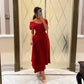 Red A-line Off-shoulder Ruffled Chiffon Evening Gown Prom Dress Party Dress Birthday Dress nv2197