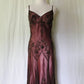 Dark Purple/Dark Pink Vintage Fashion Exquisite Beading Spaghetti Strap Long Tulle Ball Gown Evening Gown Party Dress nv3587