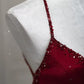 Burgundy Sexy Exquisite Beaded Mermaid Spaghetti Strap Floor Length Satin Backless Ball Gown Evening Gown Party Dress nv3601