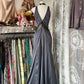 Gray Vintage Elegant Fashion V-neck Exquisite Beading Long Satin Ball Gown Evening Dress Party Dress nv3563