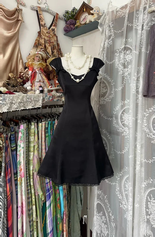 Black Vintage Homecoming Dress Prom Dress Short Satin Birthday Dress nv4299