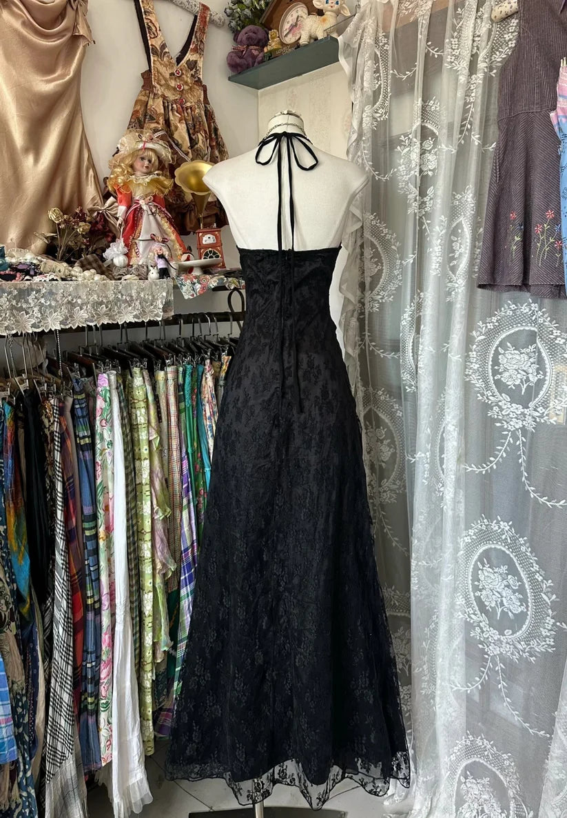 Black lace V-neck low-cut sexy elegant long ball gown evening dress  prom dress nv2954