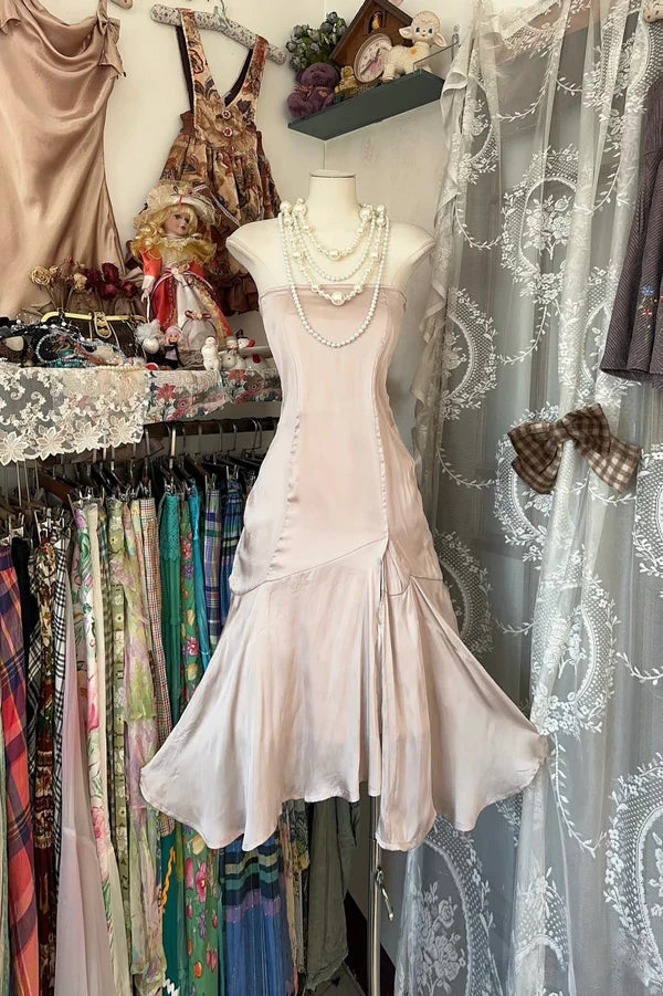 NiceVestidos--Pink Satin Simple Retro Fashion Mermaid Off-the-shoulder Short Birthday Dress Cocktail Dress Homecoming Dress NV5699