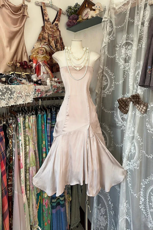NiceVestidos--Pink Satin Simple Retro Fashion Mermaid Off-the-shoulder Short Birthday Dress Cocktail Dress Homecoming Dress NV5699