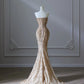 Gold Pretty Mermaid Off Shoulder Beaded Long Sequined Ball Gown Formal Evening Dress nv4112