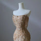 Gold Pretty Mermaid Off Shoulder Beaded Long Sequined Ball Gown Formal Evening Dress nv4112
