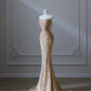Gold Pretty Mermaid Off Shoulder Beaded Long Sequined Ball Gown Formal Evening Dress nv4112