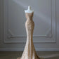 Gold Pretty Mermaid Off Shoulder Beaded Long Sequined Ball Gown Formal Evening Dress nv4112