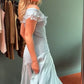 Classy Mermaid Off The Shoulder Light Sky Blue Satin Evening Dress Prom Dresses nv4152