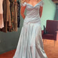 Classy Mermaid Off The Shoulder Light Sky Blue Satin Evening Dress Prom Dresses nv4152