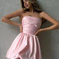 Pink Elegant Simple Sleeveless Pleated Satin Off-the-shoulder A-line Party Dress Homecoming Dress Prom Gown nv1841