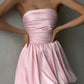 Pink Elegant Simple Sleeveless Pleated Satin Off-the-shoulder A-line Party Dress Homecoming Dress Prom Gown nv1841