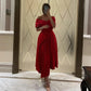 Red A-line Off-shoulder Ruffled Chiffon Evening Gown Prom Dress Party Dress Birthday Dress nv2197