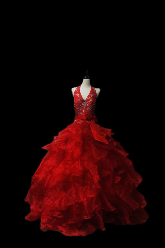 Red Gorgeous Retro Fashion Exquisite Beaded Long Satin Floor Length Prom Dress Evening Gown nv3917