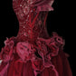 Red Gorgeous Delicate Elegant Floral Beaded Long Tulle Ball Gown Evening Gown Prom Dress nv3898