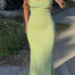 Lime Green Spaghetti Straps Ruffled Shiny Elastic Slit Tail Gradient Color Long Mermaid Ball Gown Evening Dress Party Dress nv2407