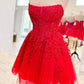 Strapless Purple/Red/Blue Lace Short Prom Dresses, Purple/Red/Blue Lace Homecoming Dresses, Short Formal Evening Dresses  nv1483