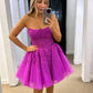 Strapless Purple/Red/Blue Lace Short Prom Dresses, Purple/Red/Blue Lace Homecoming Dresses, Short Formal Evening Dresses  nv1483