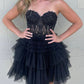 Sweetheart Neck Beaded Black Lace Prom Dresses, Black Lace Homecoming Dresses, Short Black Formal Evening Dresses nv1478