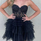 Sweetheart Neck Beaded Black Lace Prom Dresses, Black Lace Homecoming Dresses, Short Black Formal Evening Dresses nv1478