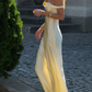 Elegant Light Yellow A Line Strap Satin Long Prom Dress Evening Dress nv5393